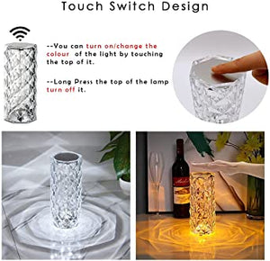 16 Colors Diamond Rose Crystal Lamp Bedside Acrylic Usb Rechargeable Table Lamp.