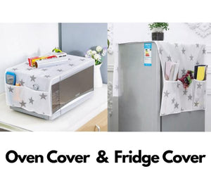 2 Pcs Set Oven Cover And Fridge Cover Kitchen Microwave Cover Waterproof Oil Dust Double Pockets Microwave Cover Oven Cover And Fridge Cover