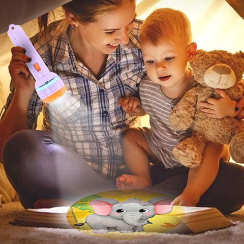 Baby Projector Torch 3 Cards Cartoon Projection Flashlight Children Early Education Toy (random Color )