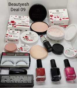 Elegant Beautyesh Deal 9 Face Powder , Loose Powder , Cake Liner , False Eyelash Red Lipstick , Makeup Base &amp; 3 Surprise Nail Polishes</h1>